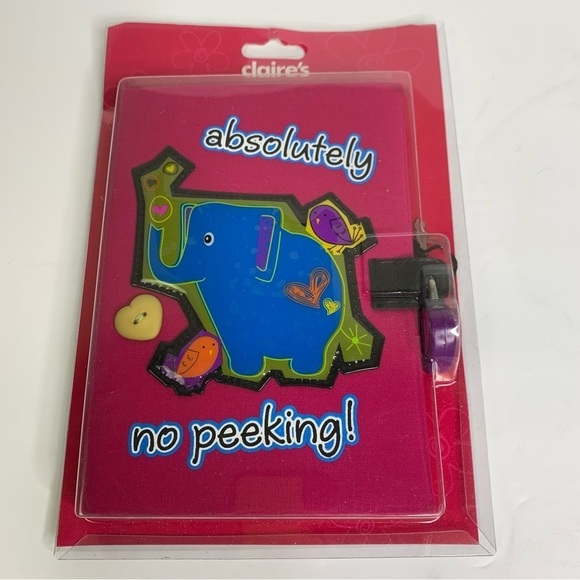 90’s Claire’s Absolutely No Peeking Pink with Elephant Graphic Lock & Key Diary - Picture 1 of 7